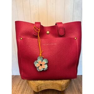 Leather Flower Bag Charm Pink Blue Indigo Flower Purse Charm Genuine Leather